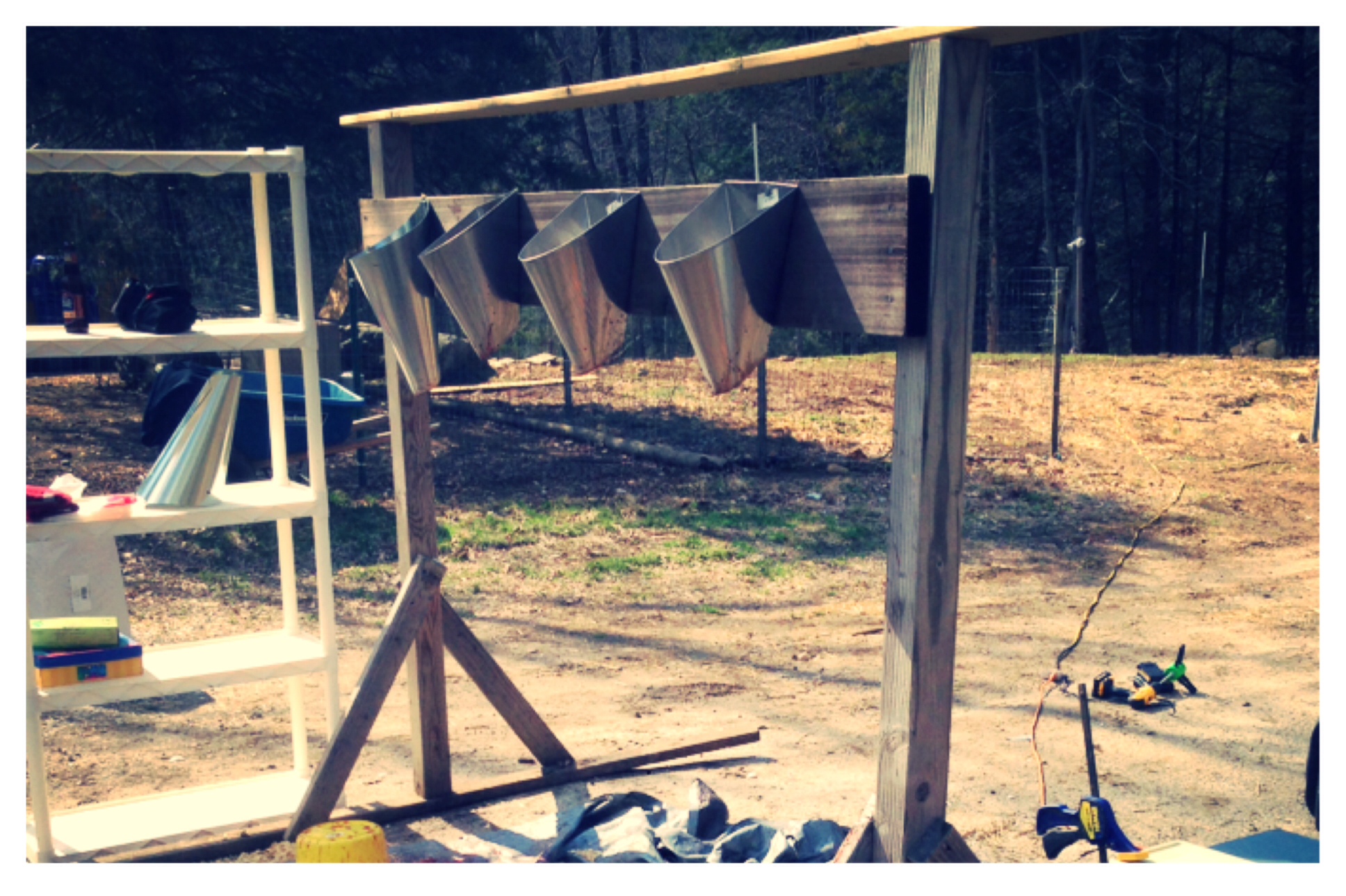 killing cones on wooden stand