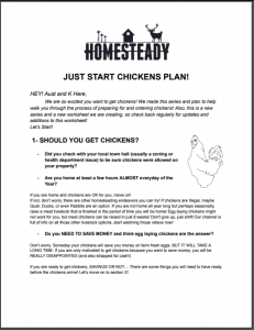 Just Start Chickens Plan Printout